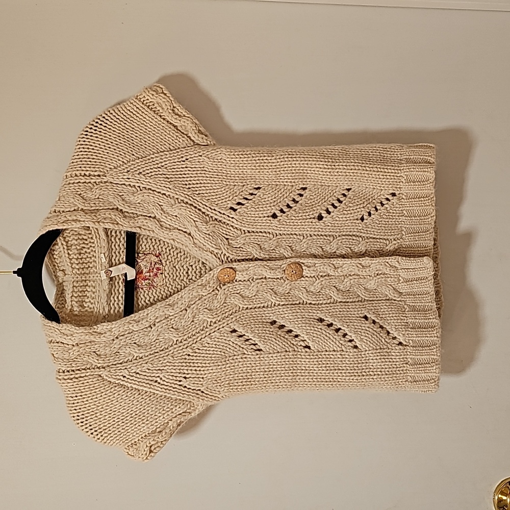 Alpaca Lamb's Wool Blend Cream Knit Short Sleeve Button Sweater Vest